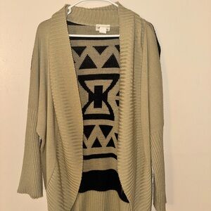 Allison Brittney Beige and Black Geometric Cardigan